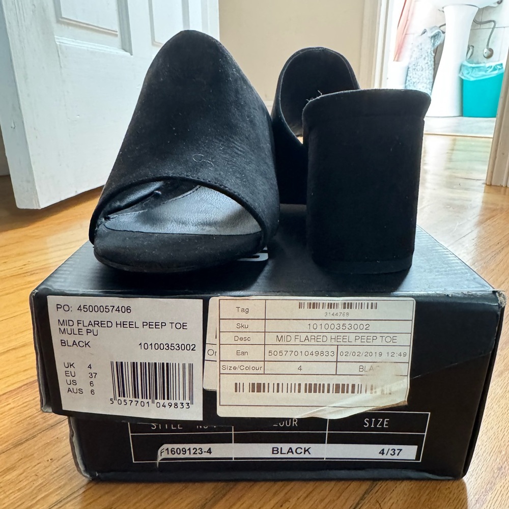 Missguided Black Peep Toe Mules